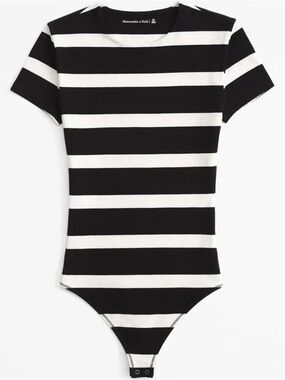 Abercrombie & Fitch Black and White Striped Short Sleeve Bodysuit